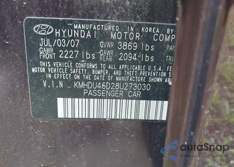 2008 Hyundai Elantra Gls/Se from USA, damaged, VIN KMHDU46D28U273030